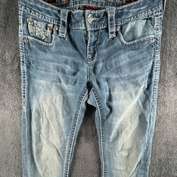 ROCK REVIVAL Women BETTY Straight Designer Blue Jeans Embellished Size 27 Adult - Picture 1 of 16